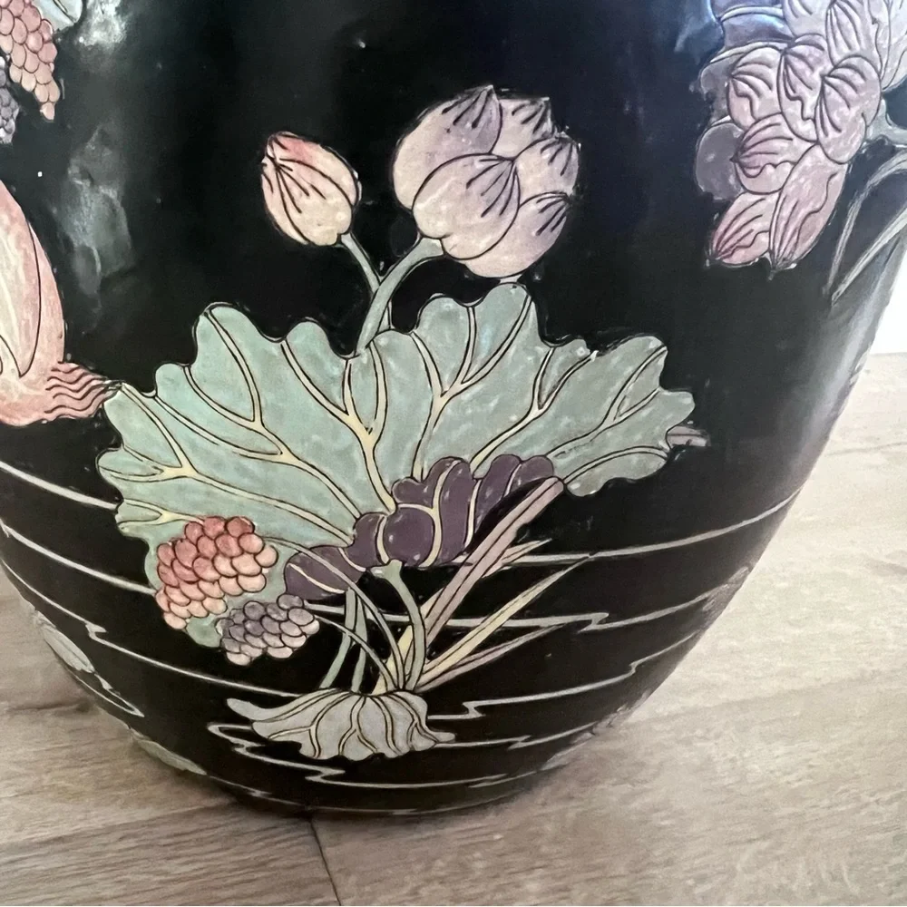 Mid 19th Century Antique Chinese Birds In‎ a Pond Ceramic Ginger Jar - Large 15”